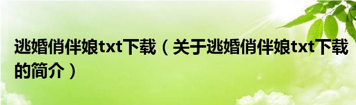 逃婚俏伴娘txt下載（關(guān)于逃婚俏伴娘txt下載的簡(jiǎn)介）