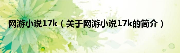 網(wǎng)游小說17k（關(guān)于網(wǎng)游小說17k的簡(jiǎn)介）