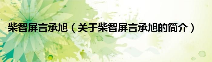 柴智屏言承旭（關(guān)于柴智屏言承旭的簡(jiǎn)介）