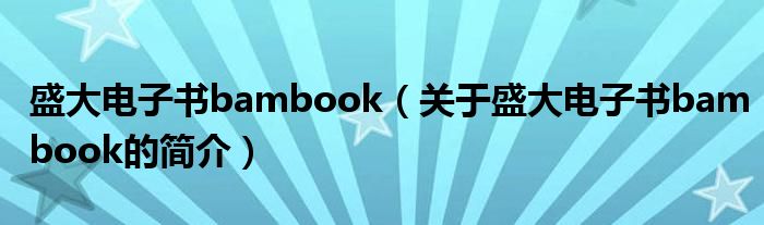 盛大電子書(shū)bambook（關(guān)于盛大電子書(shū)bambook的簡(jiǎn)介）