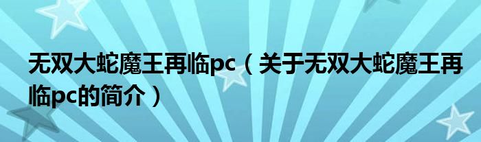 無雙大蛇魔王再臨pc（關(guān)于無雙大蛇魔王再臨pc的簡(jiǎn)介）