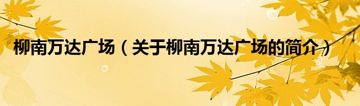 柳南萬達廣場（關(guān)于柳南萬達廣場的簡介）