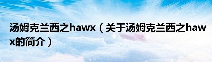 湯姆克蘭西之hawx（關(guān)于湯姆克蘭西之hawx的簡介）