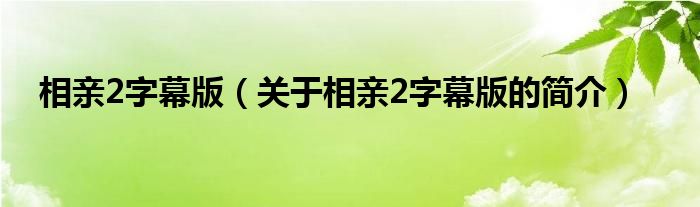 相親2字幕版（關(guān)于相親2字幕版的簡(jiǎn)介）