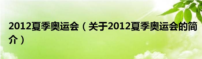 2012夏季奧運會（關(guān)于2012夏季奧運會的簡介）