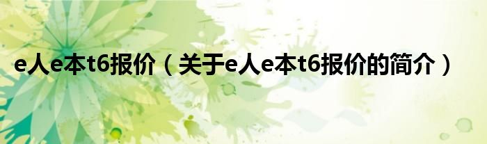 e人e本t6報價（關(guān)于e人e本t6報價的簡介）