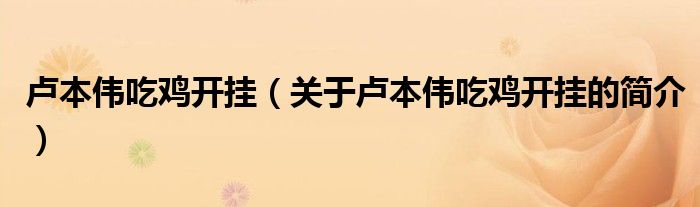 盧本偉吃雞開(kāi)掛（關(guān)于盧本偉吃雞開(kāi)掛的簡(jiǎn)介）