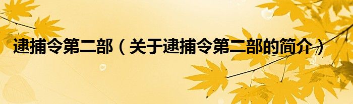 逮捕令第二部（關(guān)于逮捕令第二部的簡(jiǎn)介）