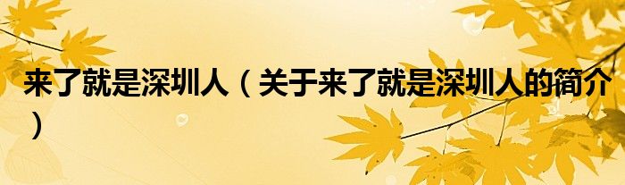 來(lái)了就是深圳人（關(guān)于來(lái)了就是深圳人的簡(jiǎn)介）