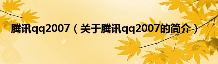 騰訊qq2007（關(guān)于騰訊qq2007的簡介）