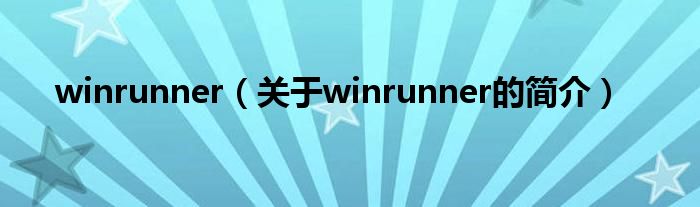 winrunner（關于winrunner的簡介）