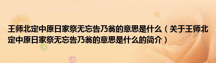 王師北定中原日家祭無忘告乃翁的意思是什么（關于王師北定中原日家祭無忘告乃翁的意思是什么的簡介）