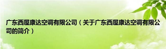 廣東西屋康達(dá)空調(diào)有限公司（關(guān)于廣東西屋康達(dá)空調(diào)有限公司的簡(jiǎn)介）