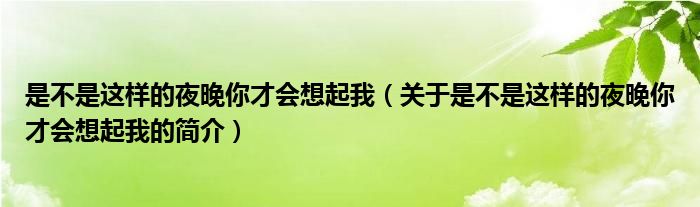 是不是這樣的夜晚你才會(huì)想起我（關(guān)于是不是這樣的夜晚你才會(huì)想起我的簡(jiǎn)介）