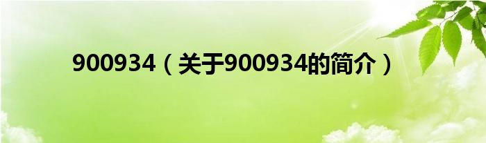 900934（關(guān)于900934的簡(jiǎn)介）