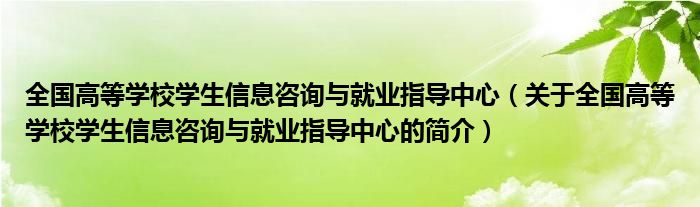 全國高等學校學生信息咨詢與就業(yè)指導中心（關(guān)于全國高等學校學生信息咨詢與就業(yè)指導中心的簡介）