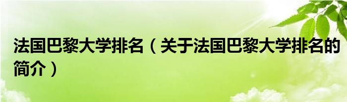 法國(guó)巴黎大學(xué)排名（關(guān)于法國(guó)巴黎大學(xué)排名的簡(jiǎn)介）