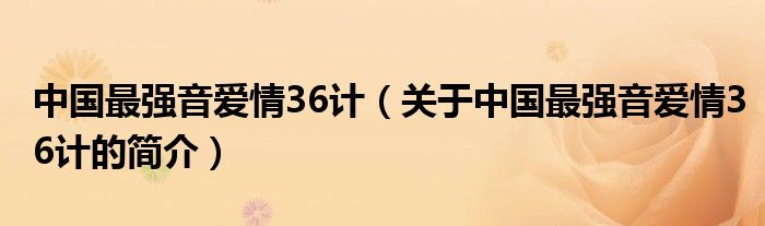 中國最強音愛情36計（關于中國最強音愛情36計的簡介）