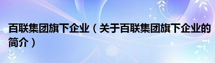 百聯(lián)集團(tuán)旗下企業(yè)（關(guān)于百聯(lián)集團(tuán)旗下企業(yè)的簡介）