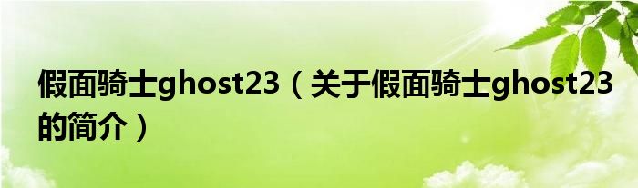 假面騎士ghost23（關(guān)于假面騎士ghost23的簡介）