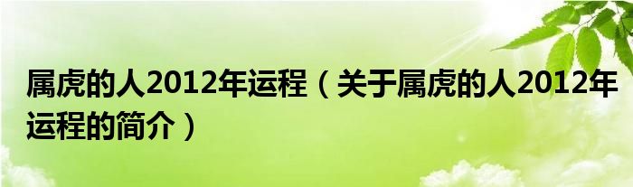 屬虎的人2012年運程（關(guān)于屬虎的人2012年運程的簡介）