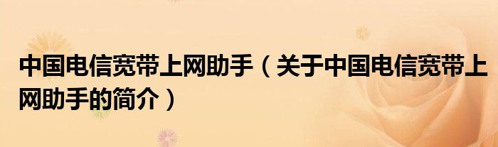 中國電信寬帶上網(wǎng)助手（關(guān)于中國電信寬帶上網(wǎng)助手的簡介）