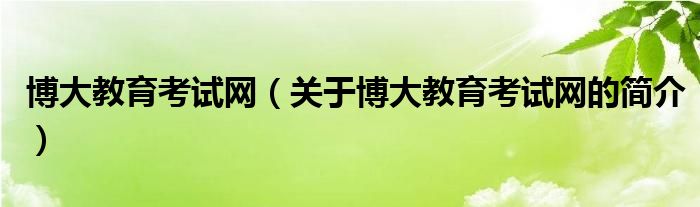 博大教育考試網(wǎng)（關(guān)于博大教育考試網(wǎng)的簡介）