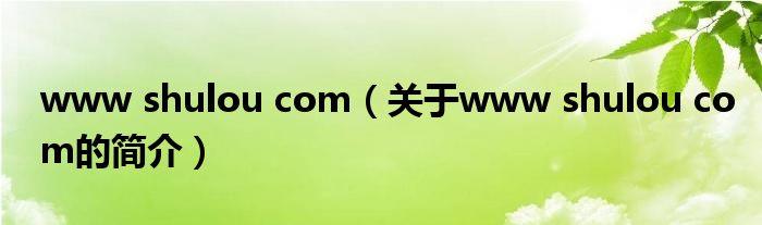 www shulou com（關(guān)于www shulou com的簡(jiǎn)介）