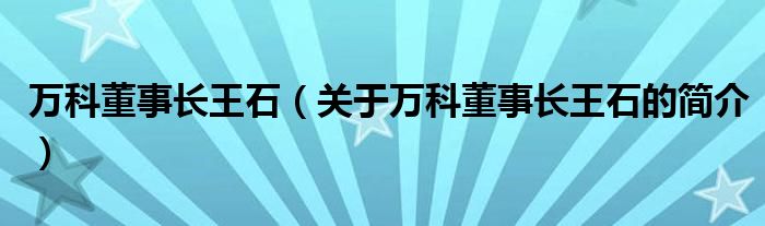 萬科董事長王石（關(guān)于萬科董事長王石的簡(jiǎn)介）