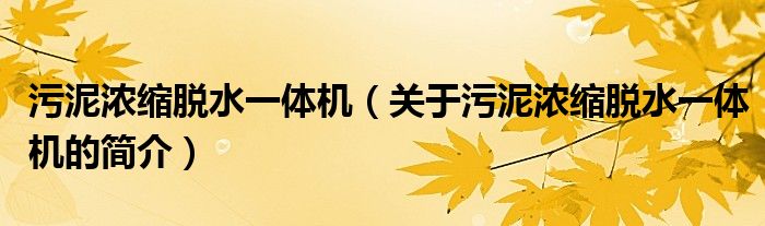 污泥濃縮脫水一體機(jī)（關(guān)于污泥濃縮脫水一體機(jī)的簡介）