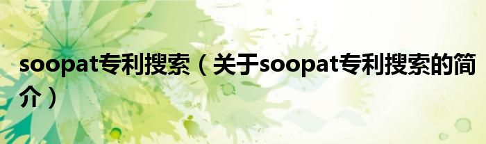 soopat專利搜索（關(guān)于soopat專利搜索的簡介）