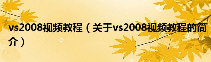 vs2008視頻教程（關(guān)于vs2008視頻教程的簡介）