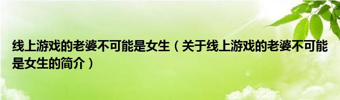 線上游戲的老婆不可能是女生（關(guān)于線上游戲的老婆不可能是女生的簡(jiǎn)介）