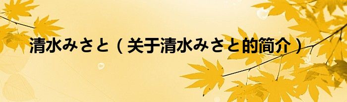 清水みさと（關(guān)于清水みさと的簡介）