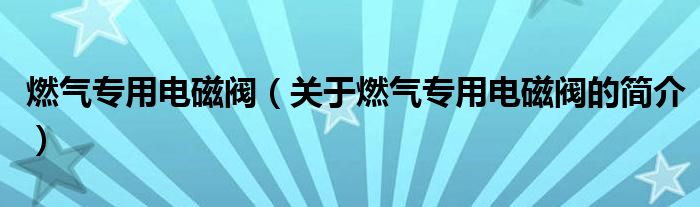 燃?xì)鈱?zhuān)用電磁閥（關(guān)于燃?xì)鈱?zhuān)用電磁閥的簡(jiǎn)介）