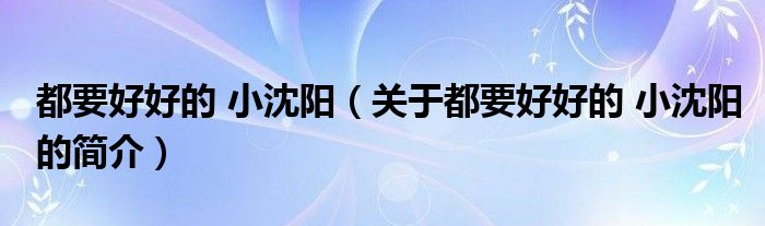 都要好好的 小沈陽（關(guān)于都要好好的 小沈陽的簡介）