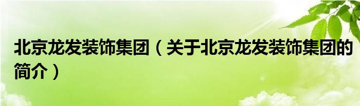 北京龍發(fā)裝飾集團(tuán)（關(guān)于北京龍發(fā)裝飾集團(tuán)的簡(jiǎn)介）