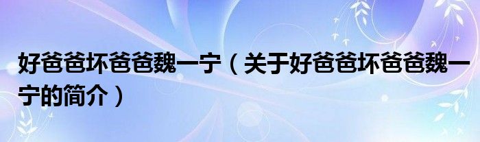 好爸爸壞爸爸魏一寧（關(guān)于好爸爸壞爸爸魏一寧的簡(jiǎn)介）