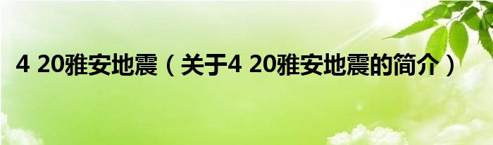 4 20雅安地震（關(guān)于4 20雅安地震的簡介）