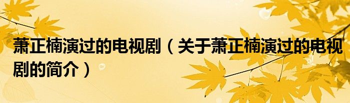 蕭正楠演過(guò)的電視劇（關(guān)于蕭正楠演過(guò)的電視劇的簡(jiǎn)介）