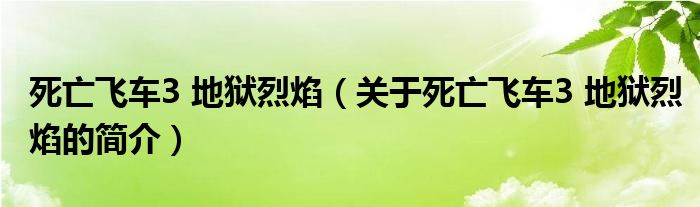 死亡飛車3 地獄烈焰（關(guān)于死亡飛車3 地獄烈焰的簡(jiǎn)介）