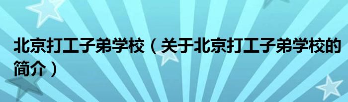 北京打工子弟學校（關于北京打工子弟學校的簡介）