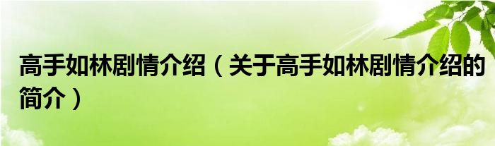 高手如林劇情介紹（關(guān)于高手如林劇情介紹的簡(jiǎn)介）