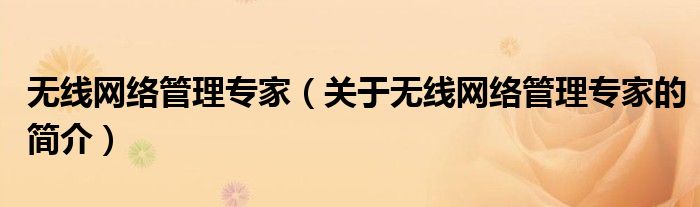 無線網(wǎng)絡管理專家（關(guān)于無線網(wǎng)絡管理專家的簡介）