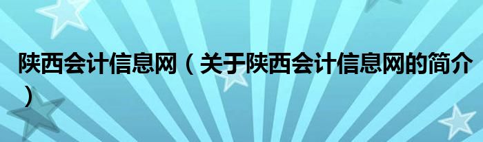 陜西會(huì)計(jì)信息網(wǎng)（關(guān)于陜西會(huì)計(jì)信息網(wǎng)的簡(jiǎn)介）