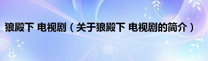 狼殿下 電視?。P于狼殿下 電視劇的簡介）