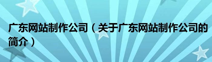 廣東網(wǎng)站制作公司（關(guān)于廣東網(wǎng)站制作公司的簡介）