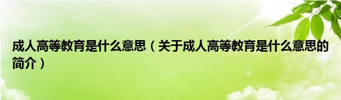 成人高等教育是什么意思（關(guān)于成人高等教育是什么意思的簡介）