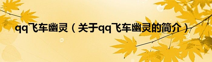 qq飛車幽靈（關(guān)于qq飛車幽靈的簡(jiǎn)介）