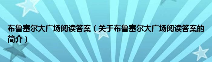 布魯塞爾大廣場閱讀答案（關(guān)于布魯塞爾大廣場閱讀答案的簡介）